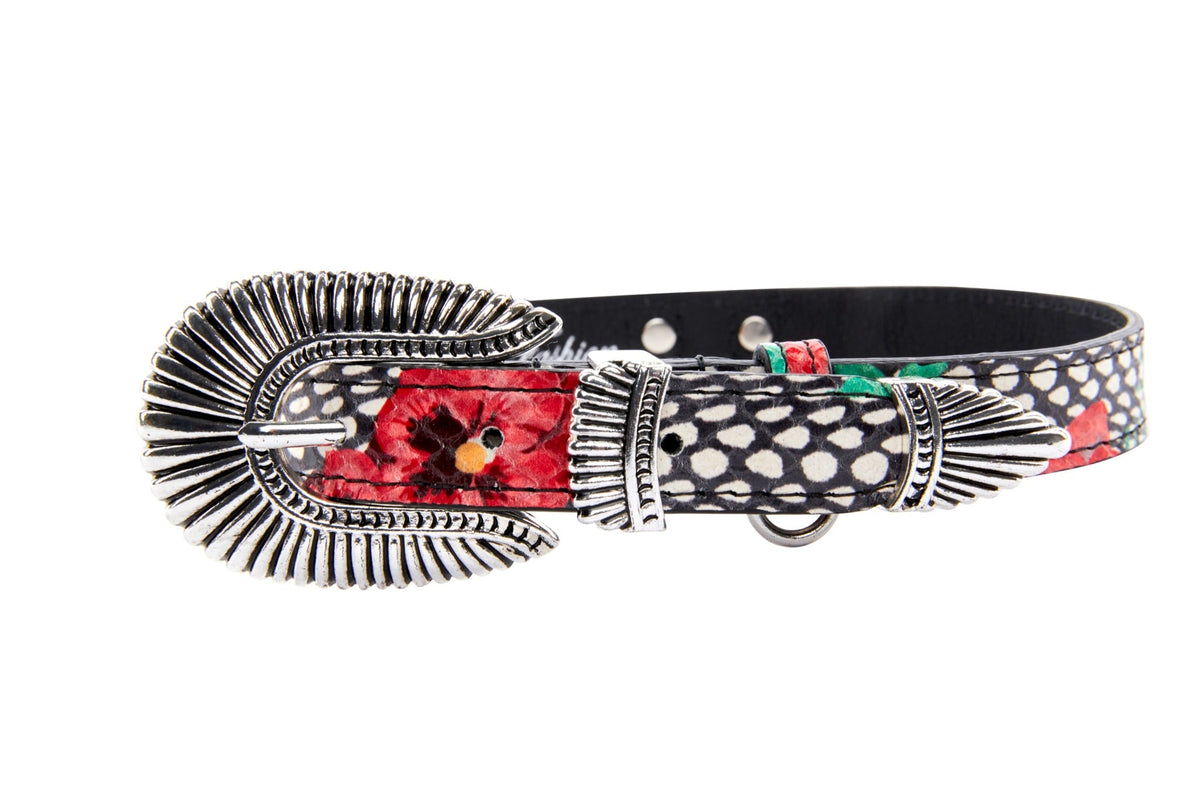 Allysa Payne Pansy and Snake Print Embossed Italian Leather With Ornate Italian Hardware Dog Collar