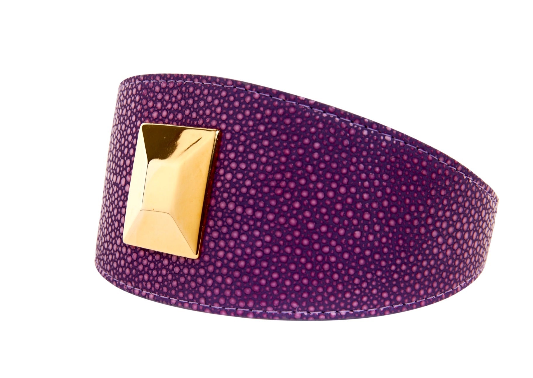 Purple & Pink Embossed Stingray Print Italian Leather 3" Wide Style Collar With Large Custom Gold Rivet