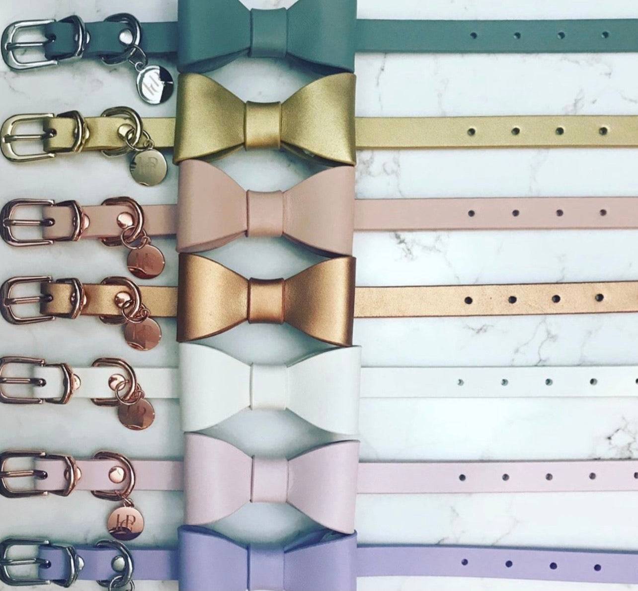 Leather Bow Collar - Peony