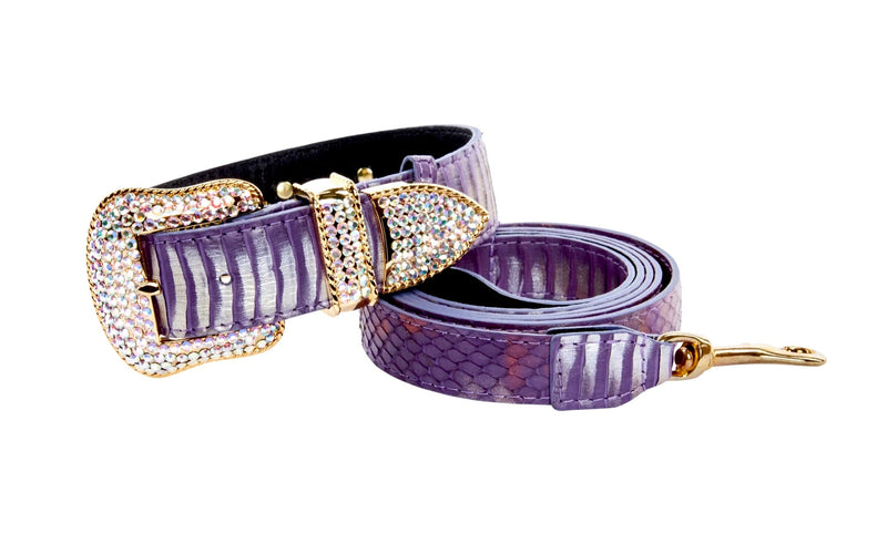 Luxury Pet Fashion Purple/Silver Multi-Tone Snakeskin Collar & Leash Set With Our Swarovski Crystal Hardware