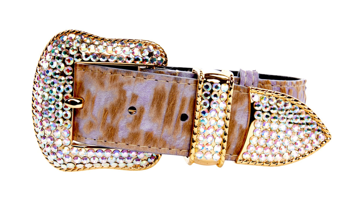 Allysa Payne Light Purple Velvety Hair On Hide Italian Leather Swarovski Crystal Dog Collar