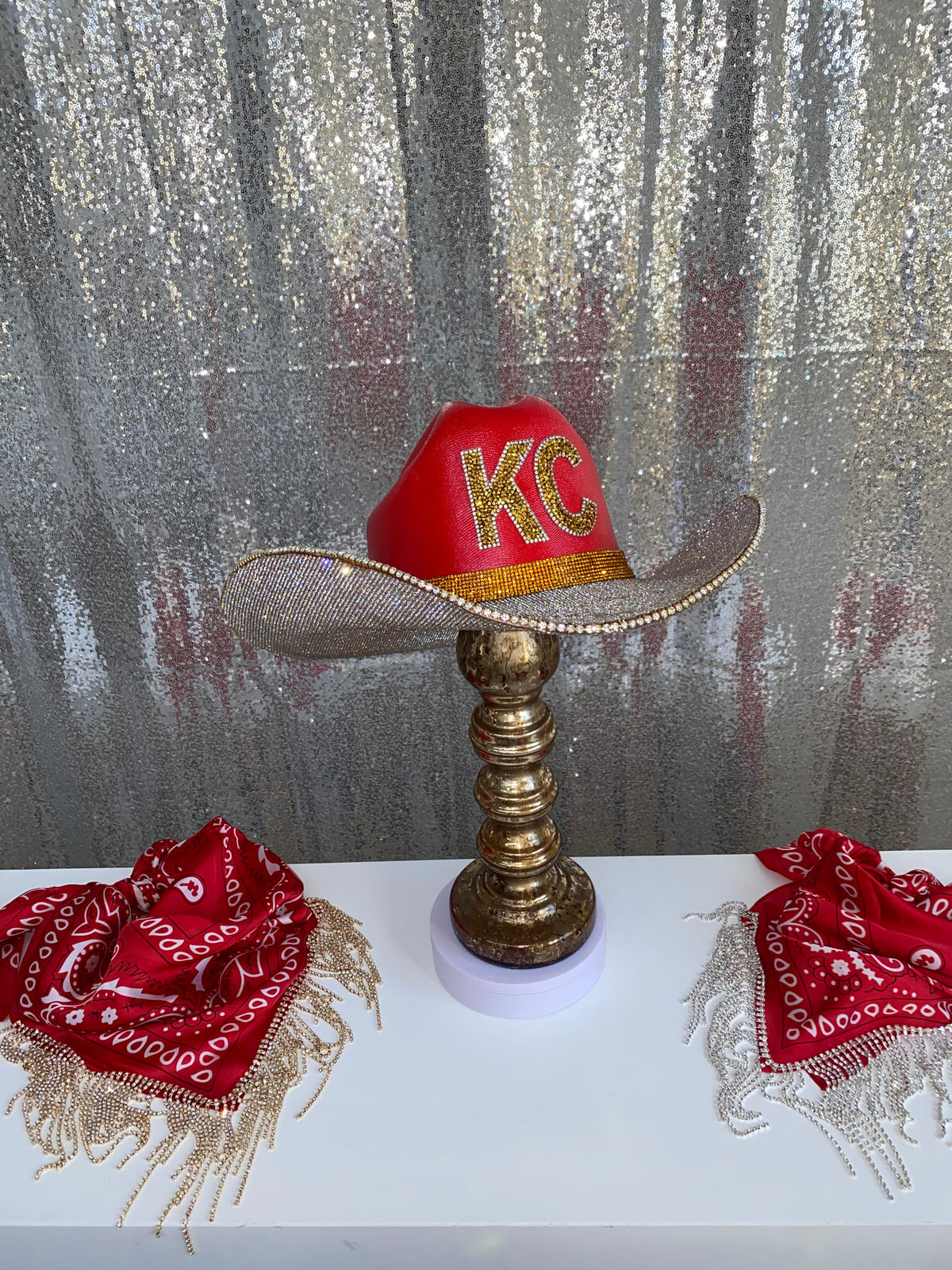Kansas City Chiefs Rhinestone Cowgirl Hat - detail view | HT Animal Supply
