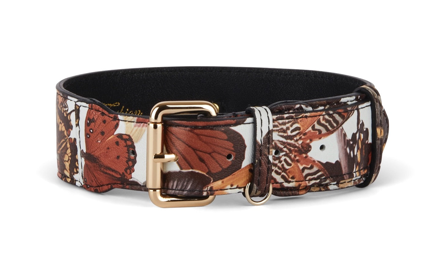 Allysa Payne Butterfly Print Italian Leather Classic Dog Collar