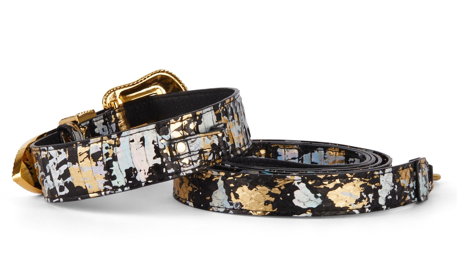 Allysa Payne Black/Gold/Silver Art Deco Swarovski Crystal Dog Collar & Leash Set