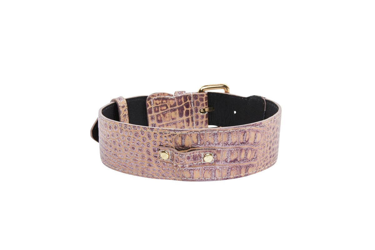 Allysa Payne Pink, Purple & Silver Embossed Croc Italian Leather/Classic Dog Collar