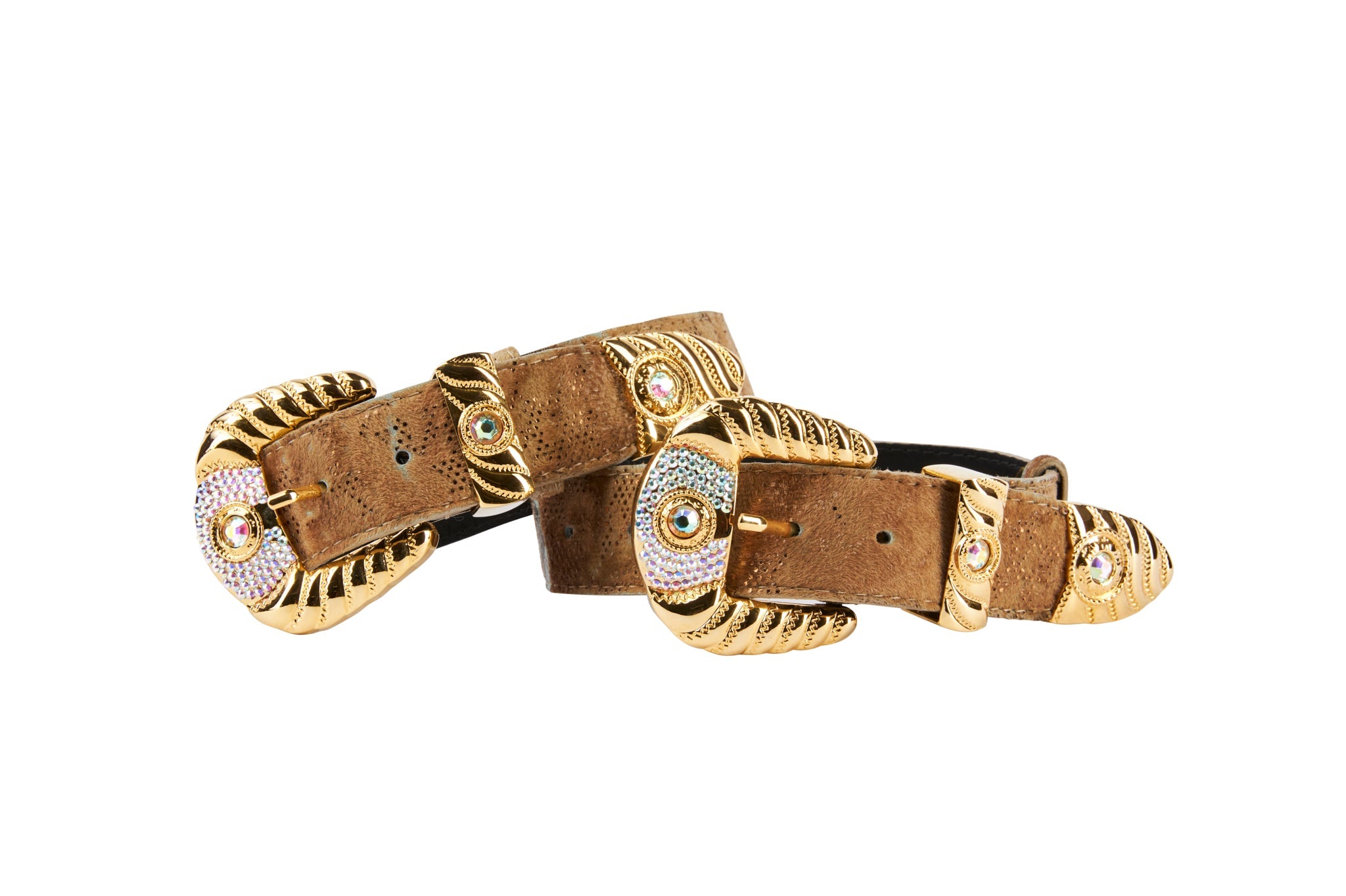 Rustic, Chic Hair On Hide Italian Leather With Ornate Swarovski Crystal Italian Hardware Set Of 2