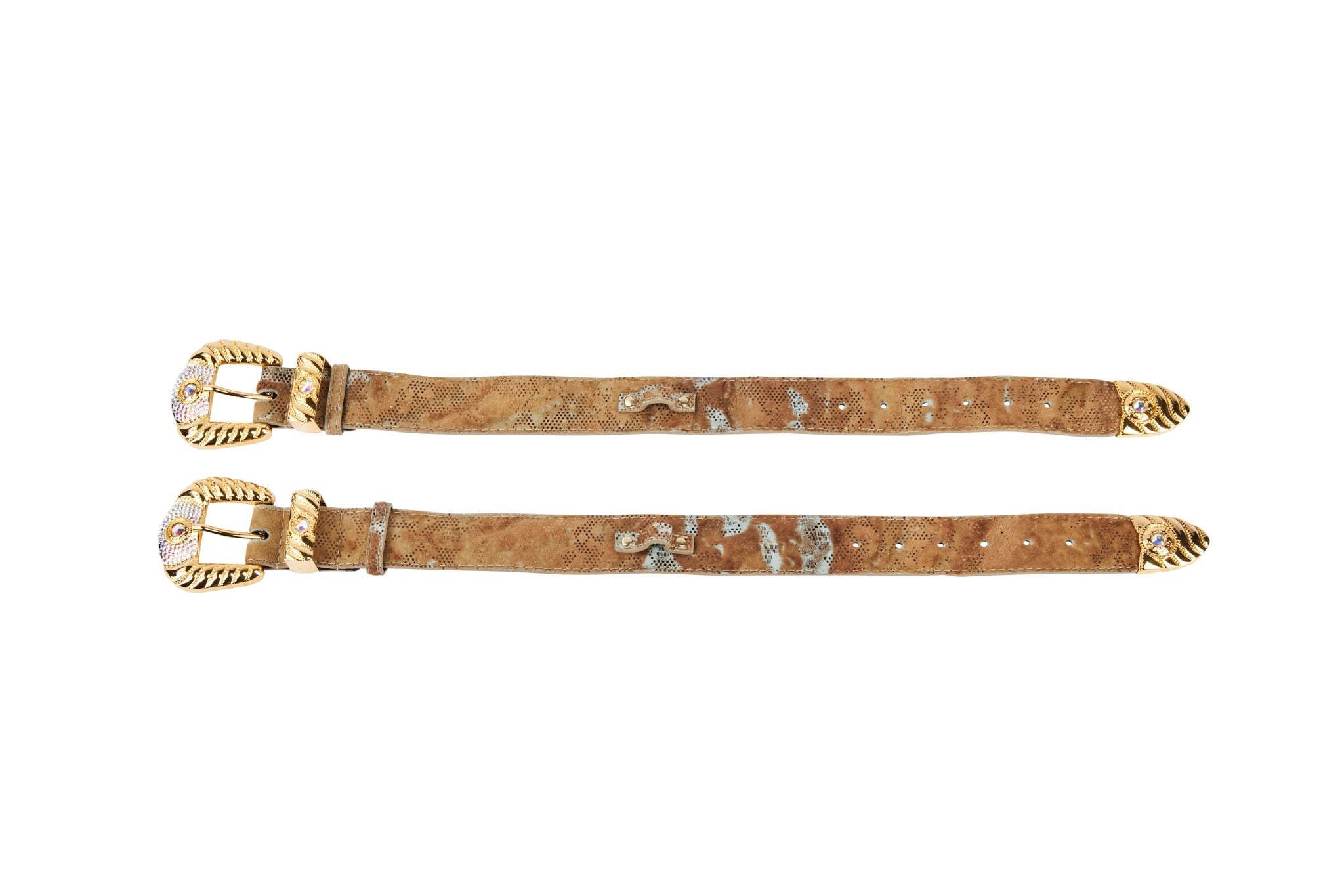 Rustic, Chic Hair On Hide Italian Leather With Ornate Swarovski Crystal Italian Hardware Set Of 2