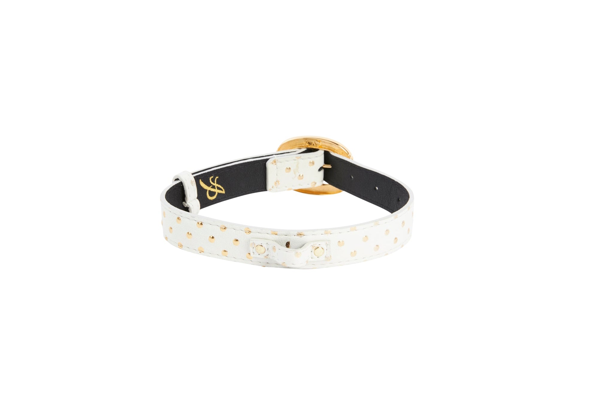 Allysa Payne White & Gold Polka Dot Italian Leather Dog Collar With Orante Italian Hardware