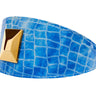 Blue Patent Embossed Croc Italian Leather Collar With Large Gold Custom Rivet