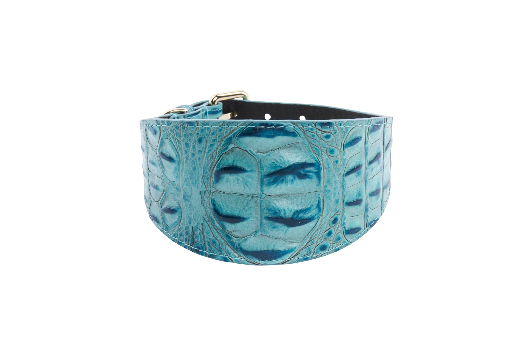 Turquoise Embossed Croc Italian Leather 3” Wide Style Collar