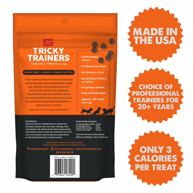 Tricky Trainers Soft and Chewy Grain Free Peanut Butter Dog Treats (12oz) - HT Animal Supply