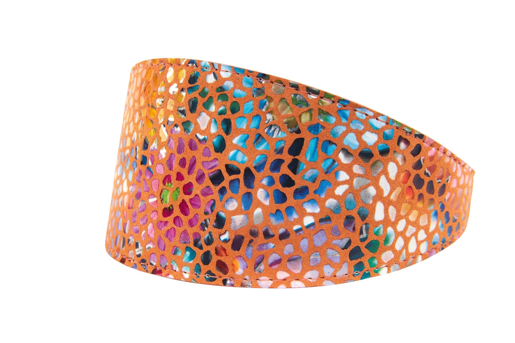 Orange Floral Mosaic Italian Leather 3” Wide Style Collar