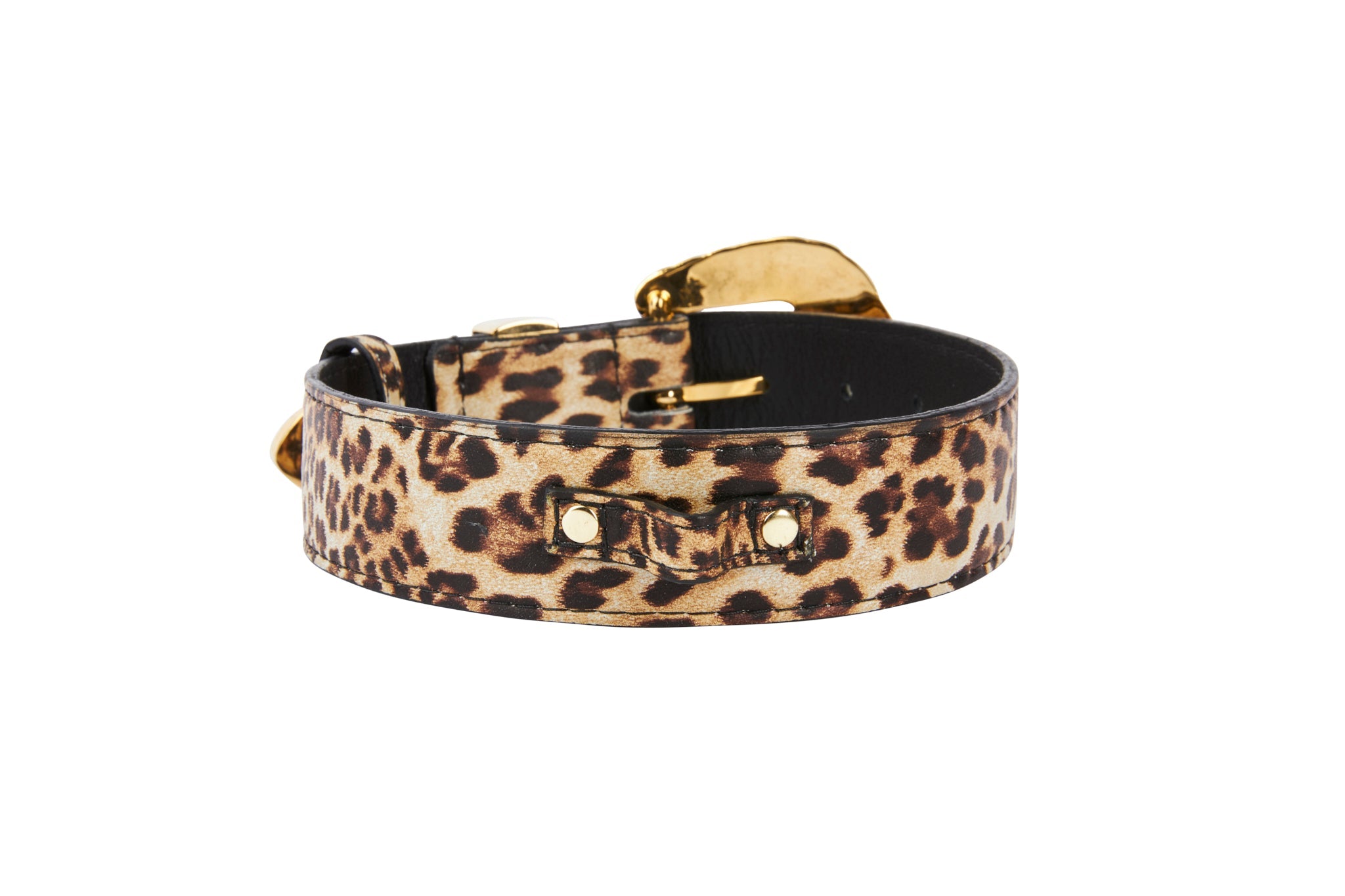 Leopard Print  Italian Leather Collar With Swarovski Crystal Hardware Set Of 2