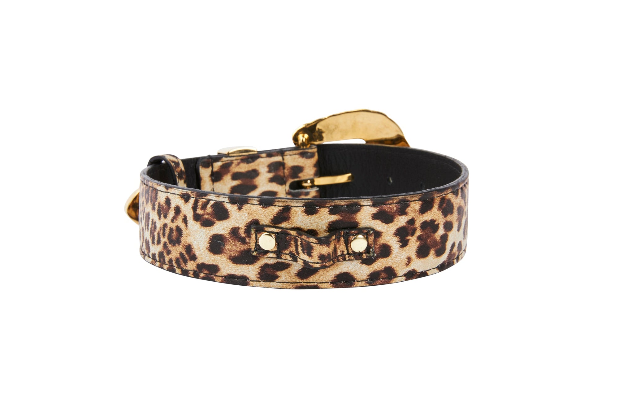 Allysa Payne Leopard Print Italian Leather Dog Collar With Swarovski Crystal Hardware Set Of 2