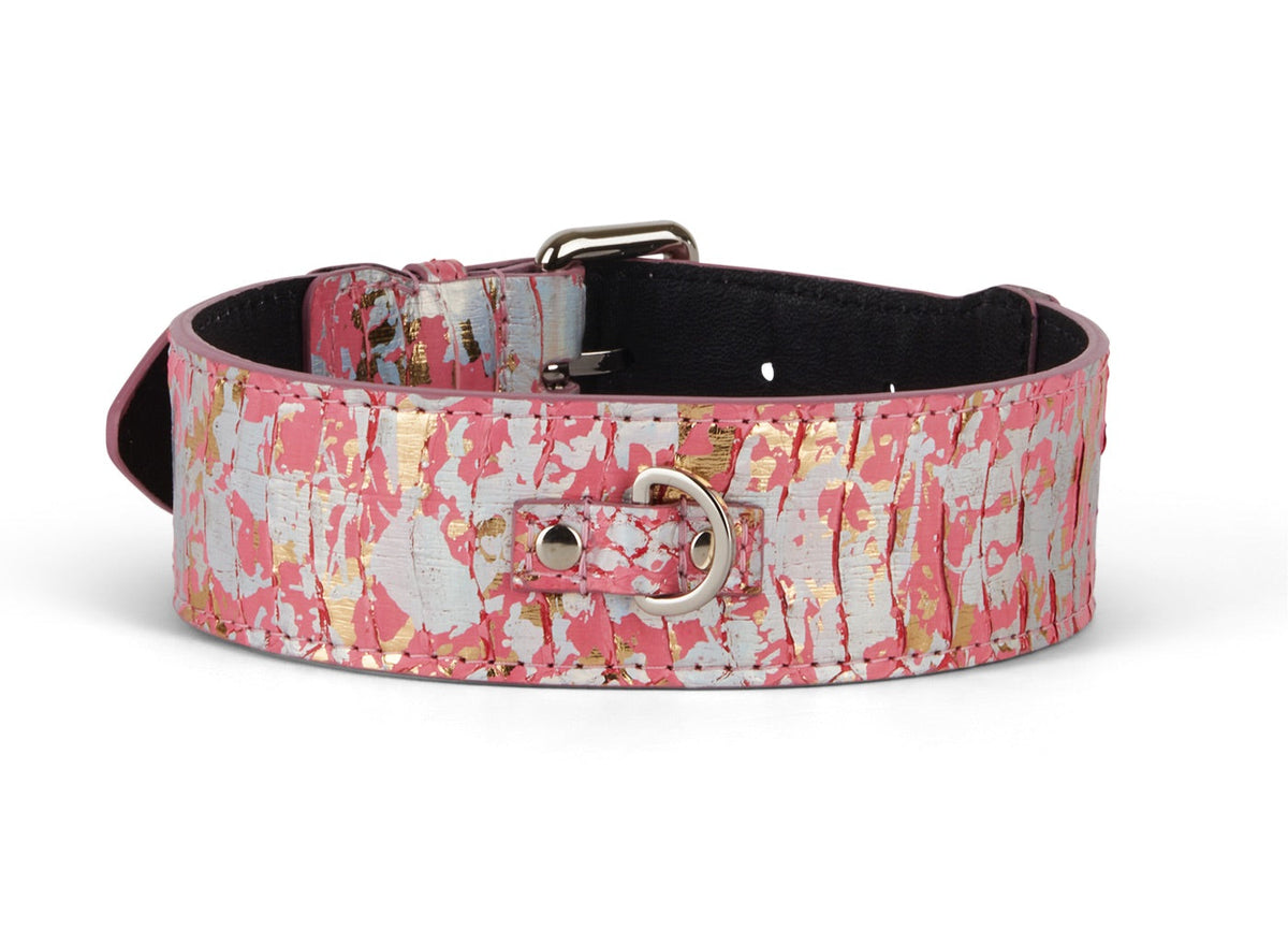 Allysa Payne Iridescent Art Deco Pink/Gold/Silver Custom Snake Classic Dog Collar