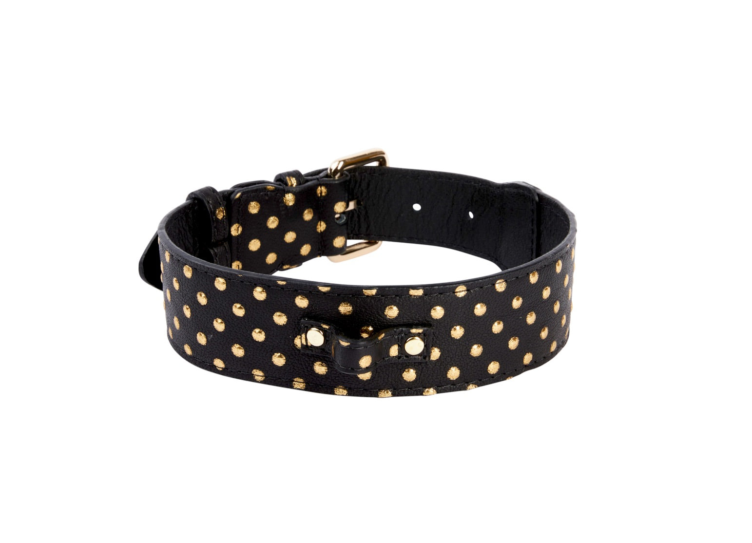Allysa Payne Black & Gold Polka Dot Italian Leather Classic Dog Collar
