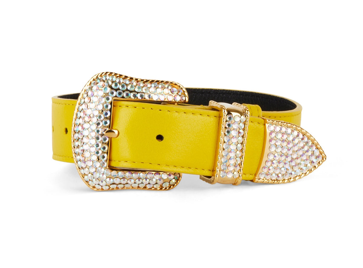 Allysa Payne Smooth Yellow Italian Leather With Custom Swarovski Crystal Hardware