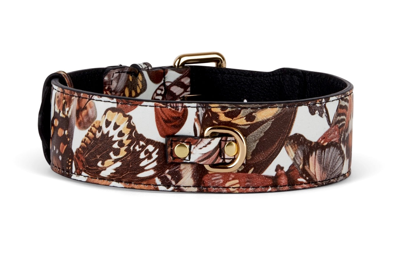 Allysa Payne Butterfly Print Italian Leather Classic Dog Collar