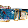 Blue Floral Mosaic Italian Leather/Swarovski Crystal Collar