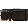 Dark Brown/Bronze Abstract Leopard Print Italian Leather Collar With Classic Hardware