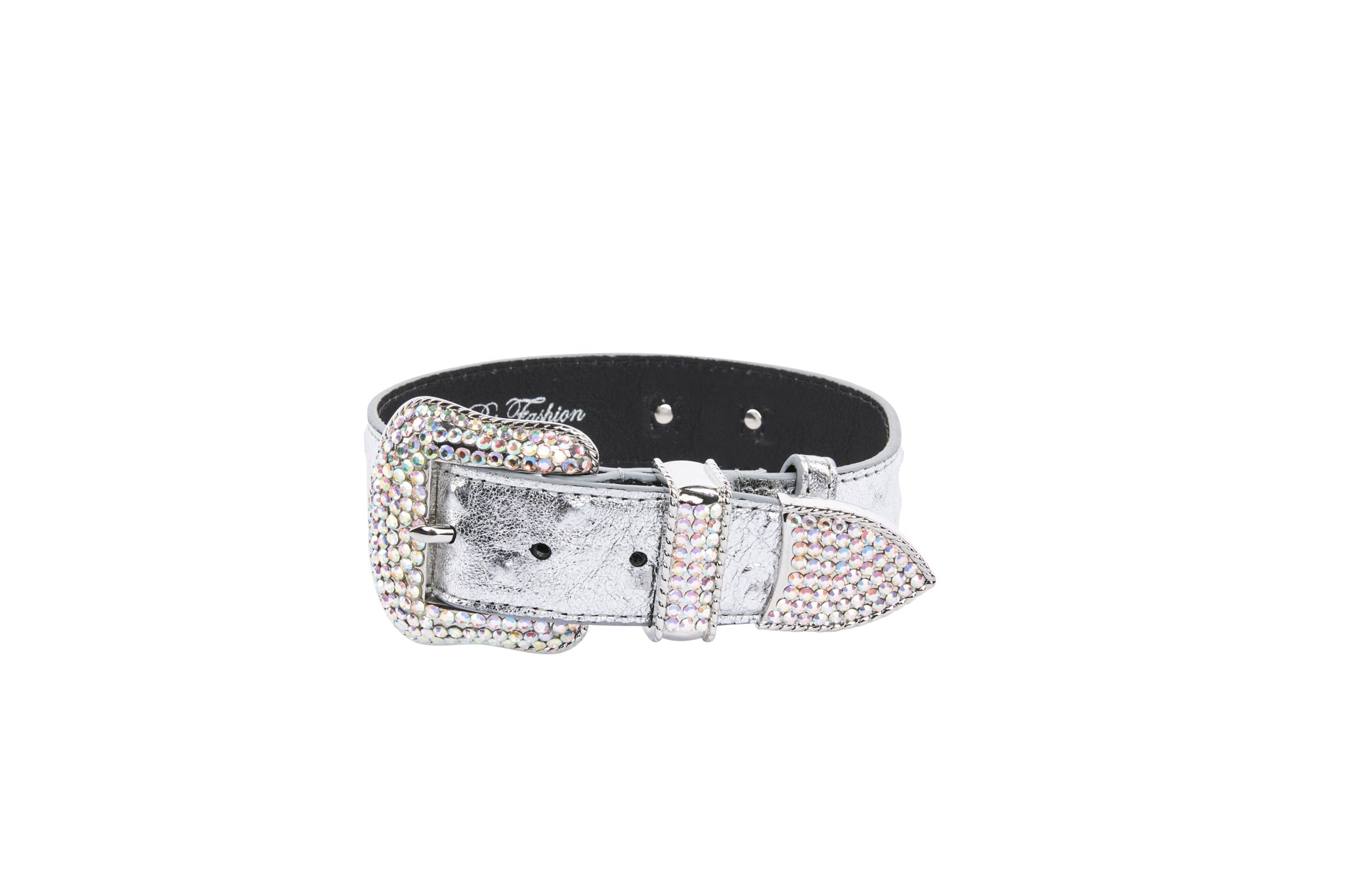 Silver Studded Italian Leather Swarovski Crystal Collar