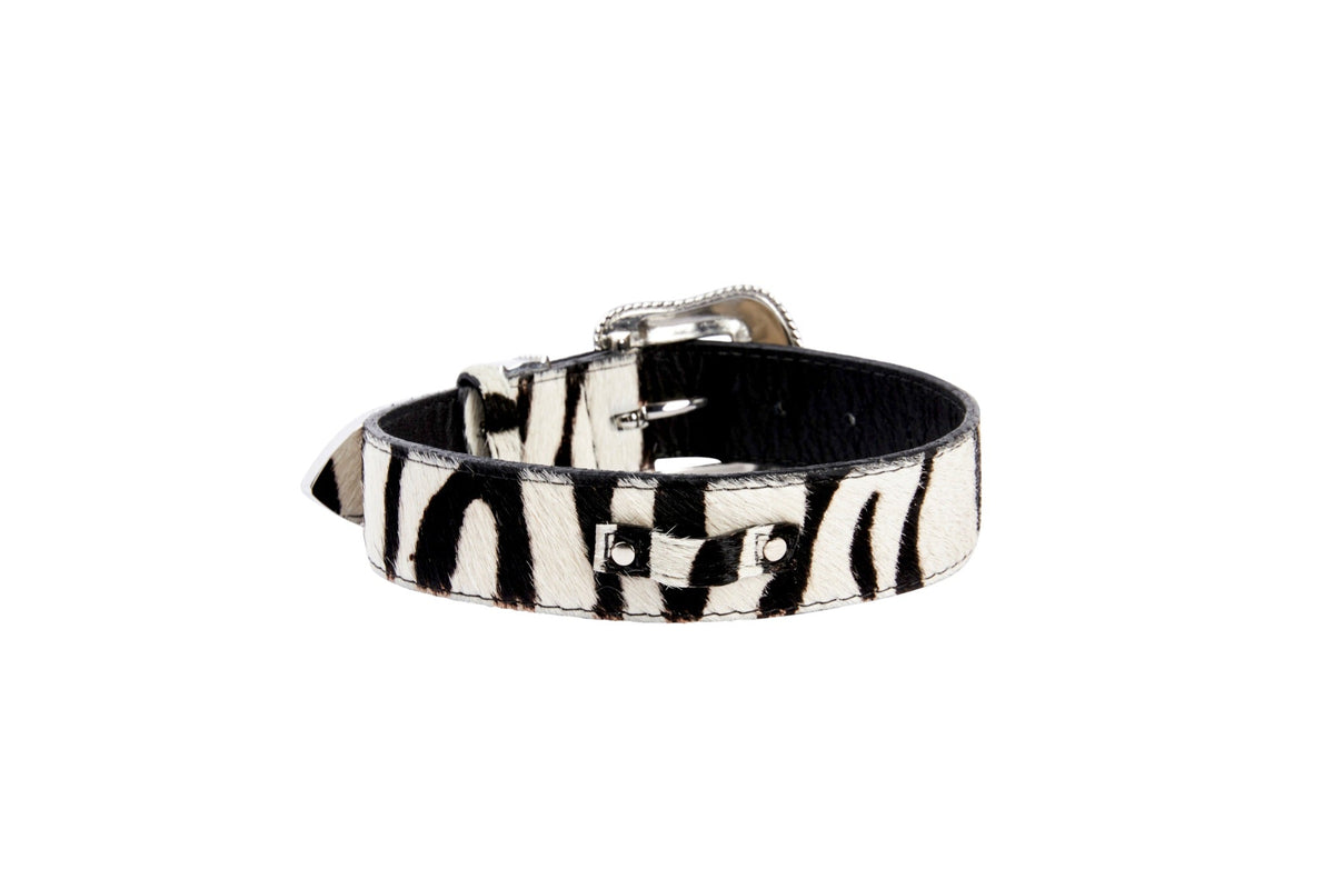 Allysa Payne Zebra Print Hair On Hide Italian Leather With Swarovski Crystal Hardware Dog Collar