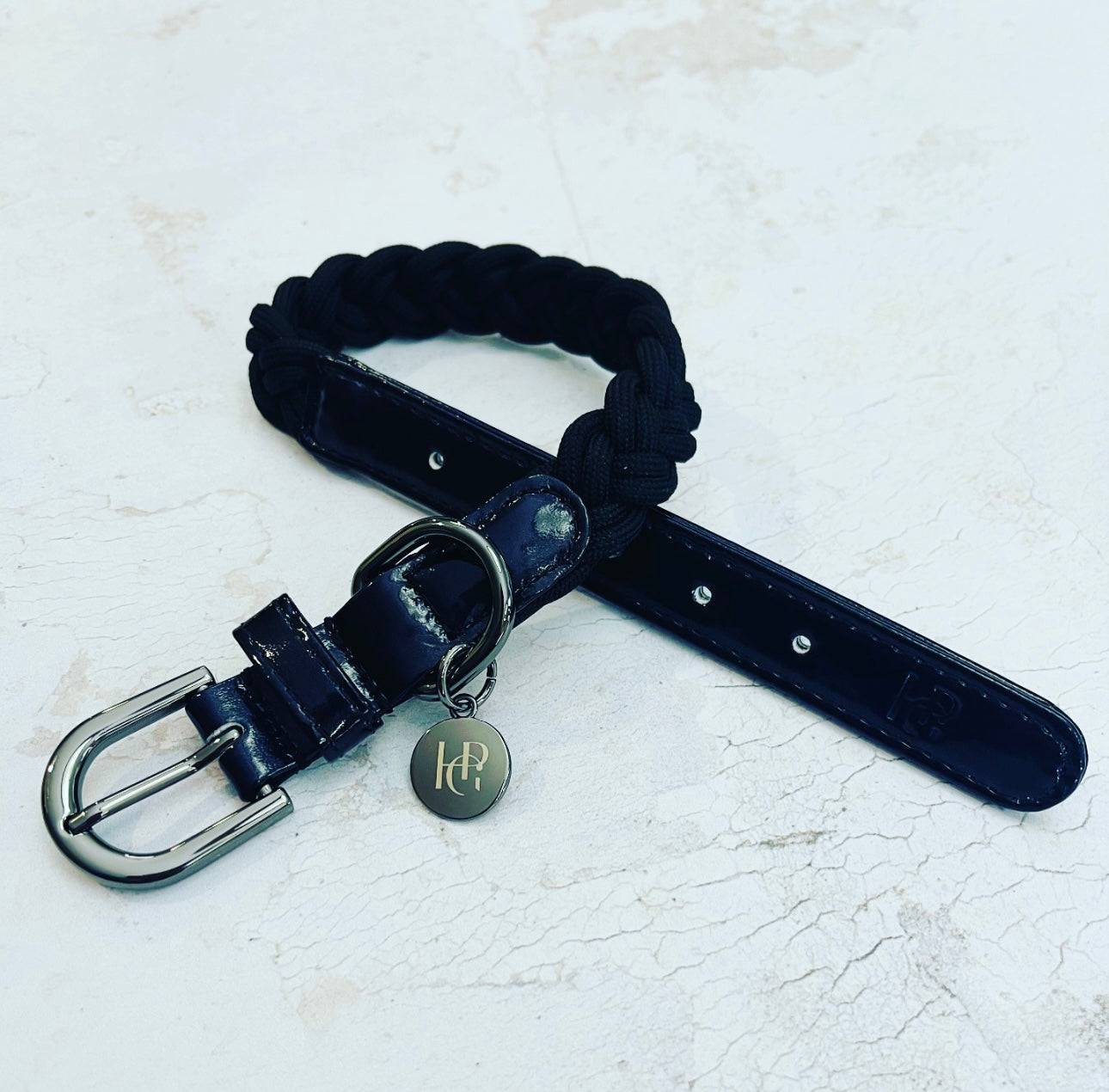 Dog Collar Black Raven Plaited