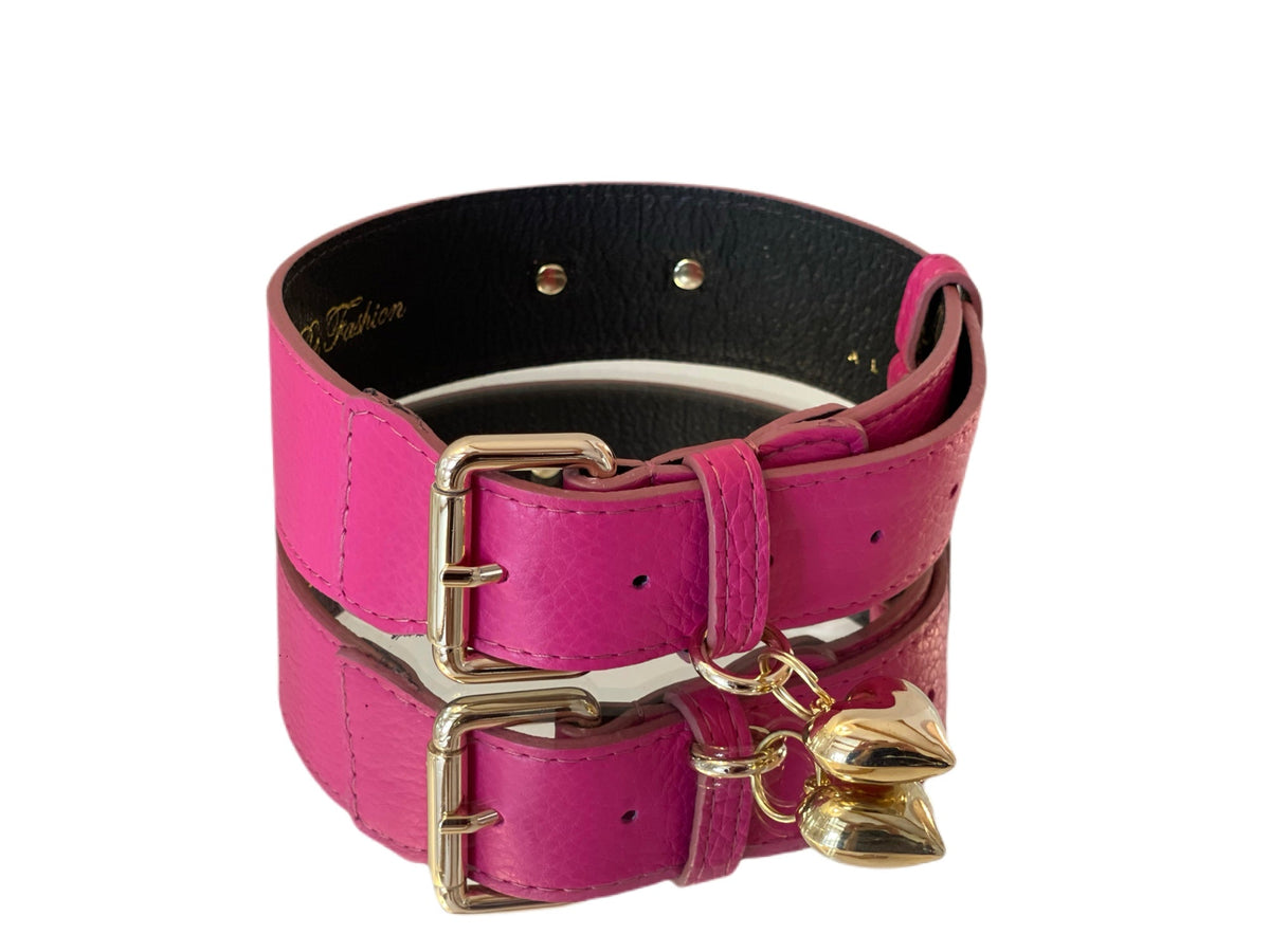 Allysa Payne Luxury Pet Fashion Classics! Soft Fuchsia Italian Leather With Our Gold Classic Hardware Dog Collar