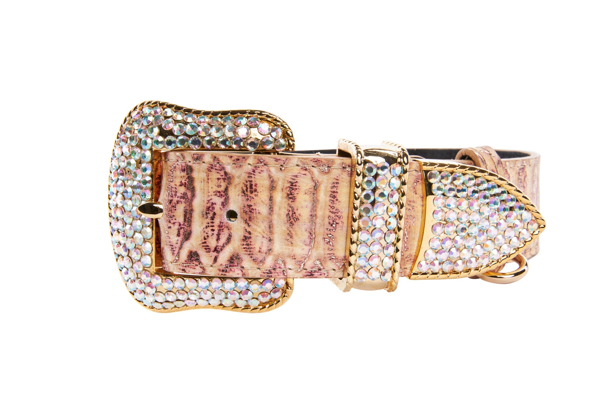 Embossed Snake Italian Leather Collar/Swarovski Crystal Buckle