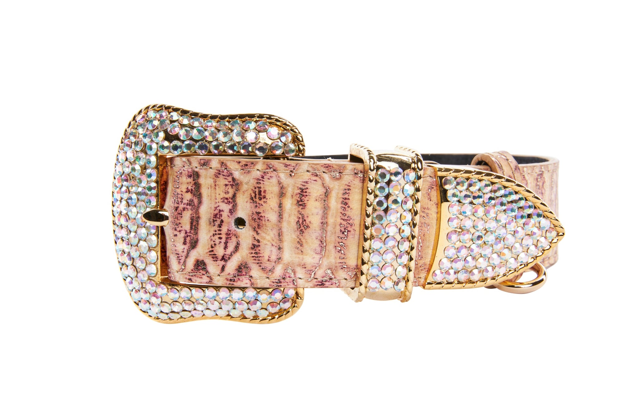 Allysa Payne Embossed Snake Italian Leather Dog Collar/Swarovski Crystal Buckle
