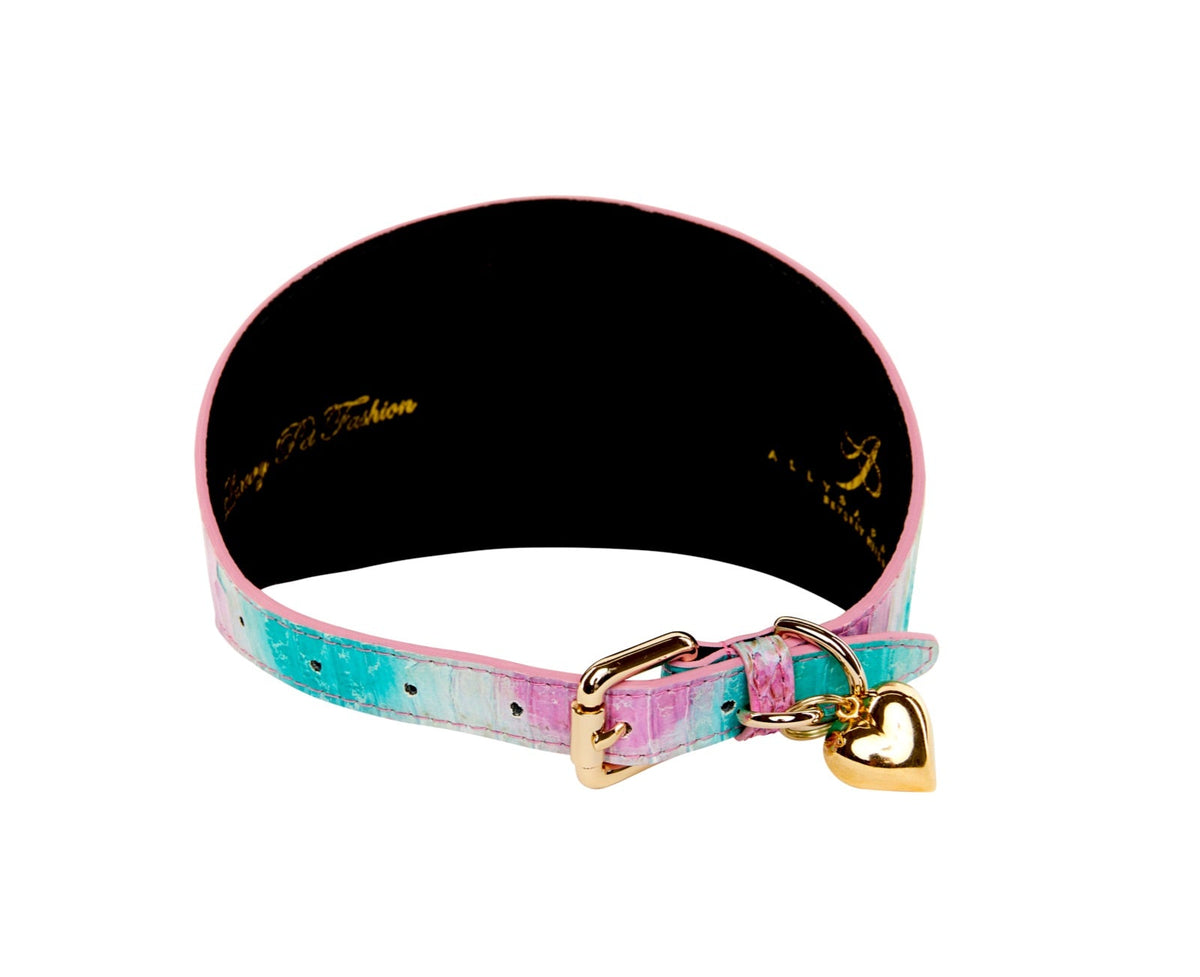 Allysa Payne Turquoise, Fuchsia, Off White Snake 4-Inch Wide Dog Collar