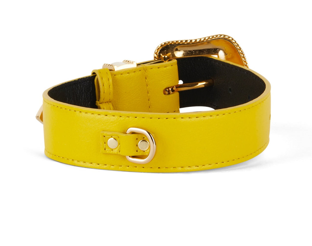 Allysa Payne Smooth Yellow Italian Leather With Custom Swarovski Crystal Hardware