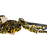 Yellow, Green, Black, Orange Leopard Print Hair On Hide Italian Leather Collar, With Swarovski Crystal Hardware, Leash & Harness Set