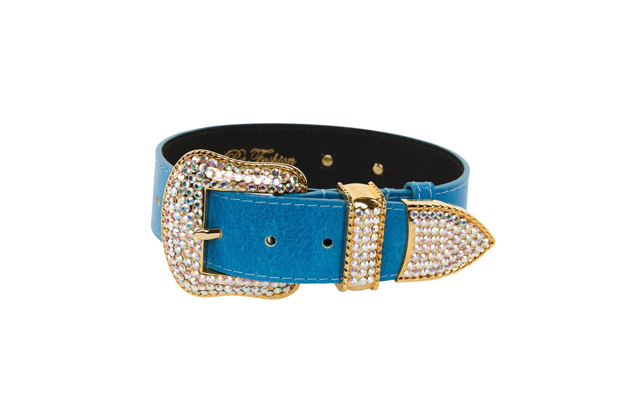 Vegetable Colored Italian Leather Collar With Gold Swarovski Crystal Hardware