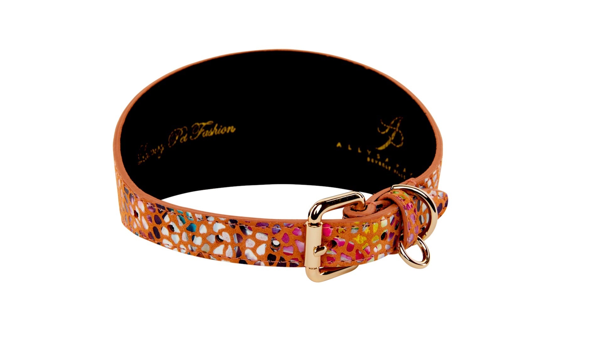 Allysa Payne Orange Floral Mosaic Italian Leather 3-Inch Wide Style Dog Collar