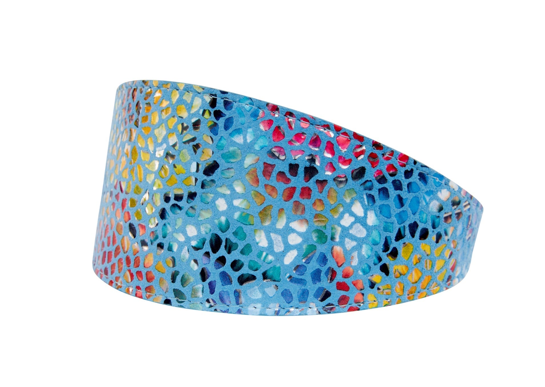 Allysa Payne Blue Floral Mosaic Italian Leather 3-Inch Wide Style Dog Collar