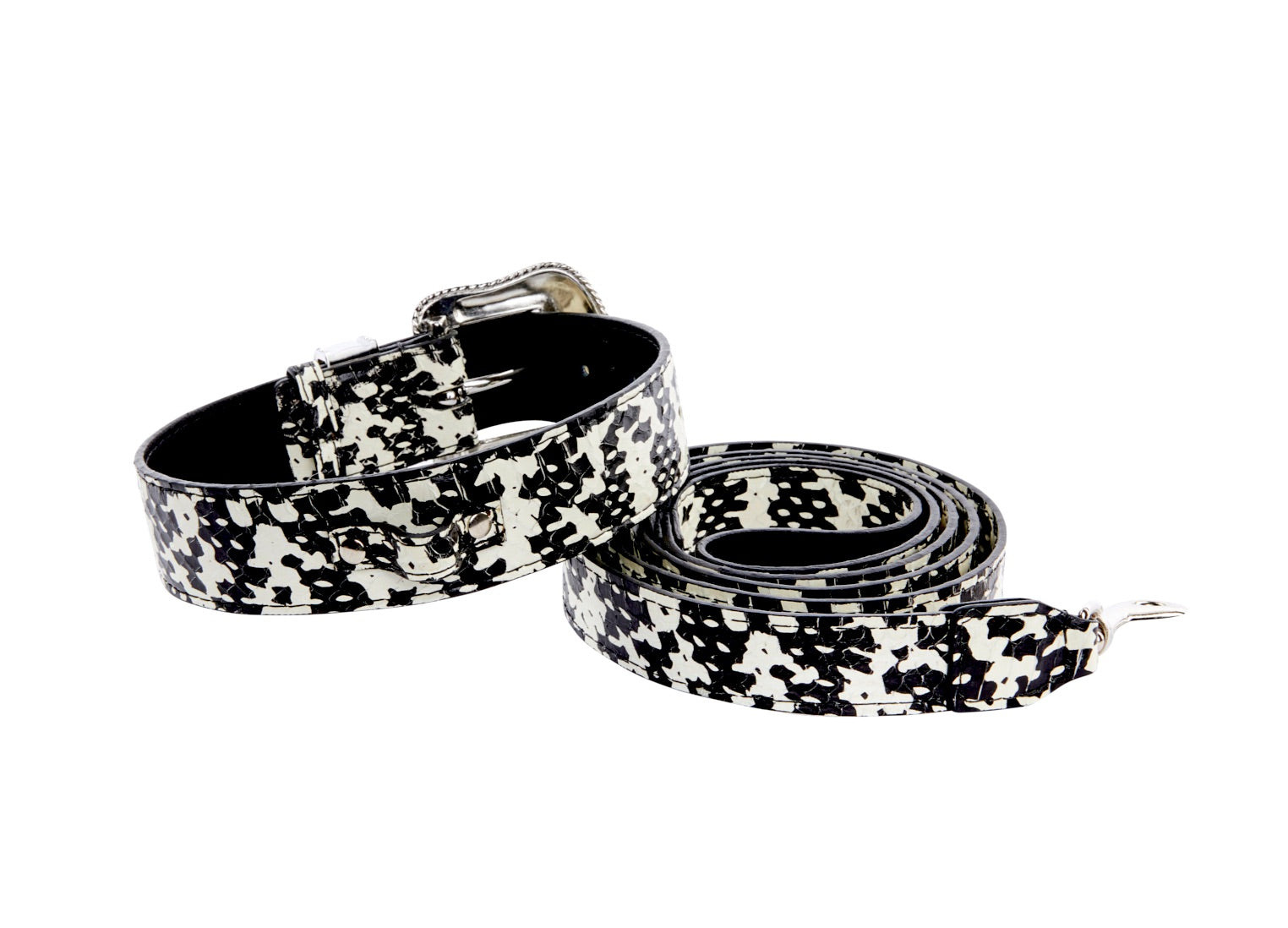 Allysa Payne Black & White Snake/Swarovski Crystal Dog Collar & Leash Set
