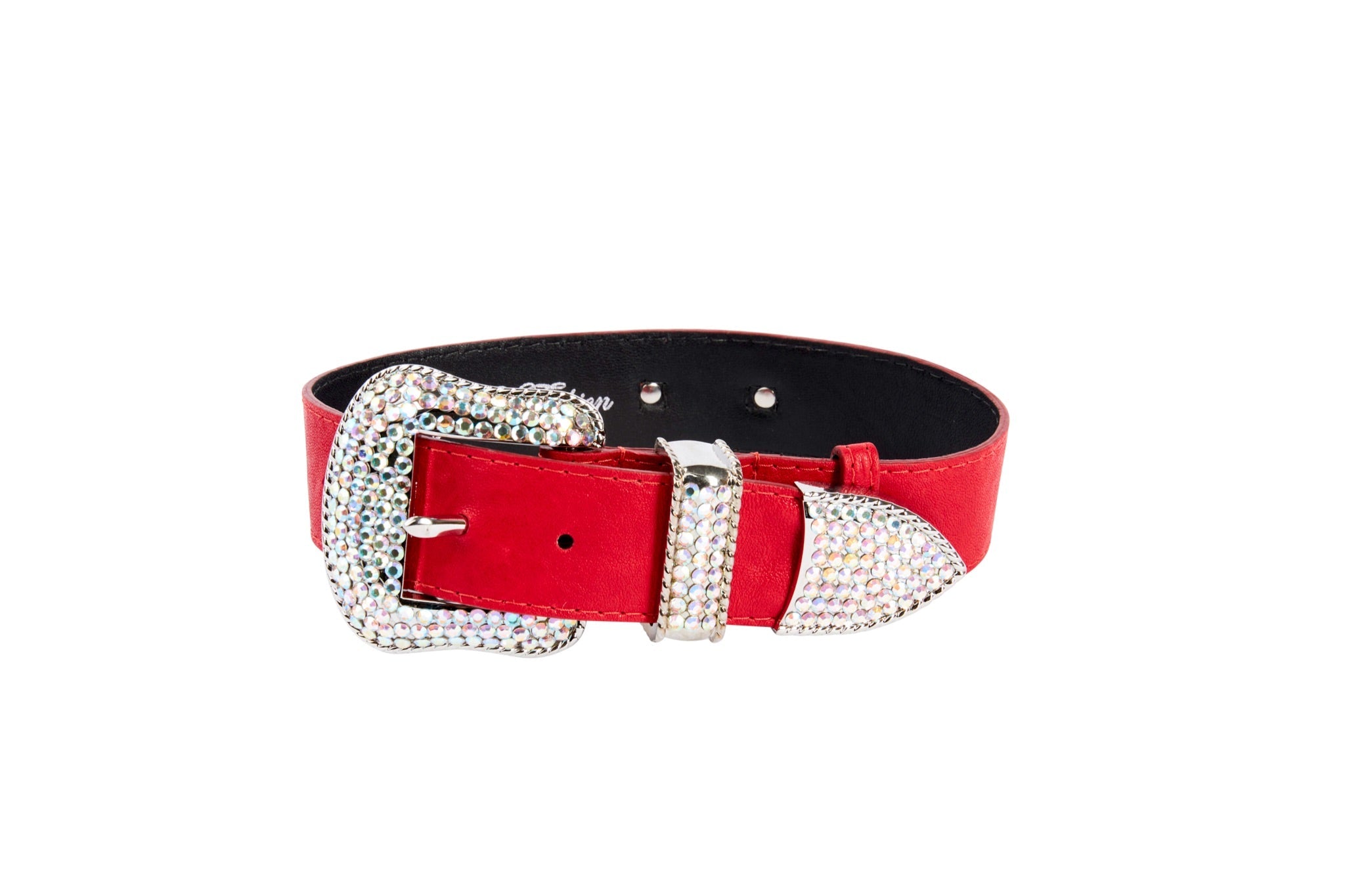 Red Distressed Italian Leather With Silver Swarovski Hardware