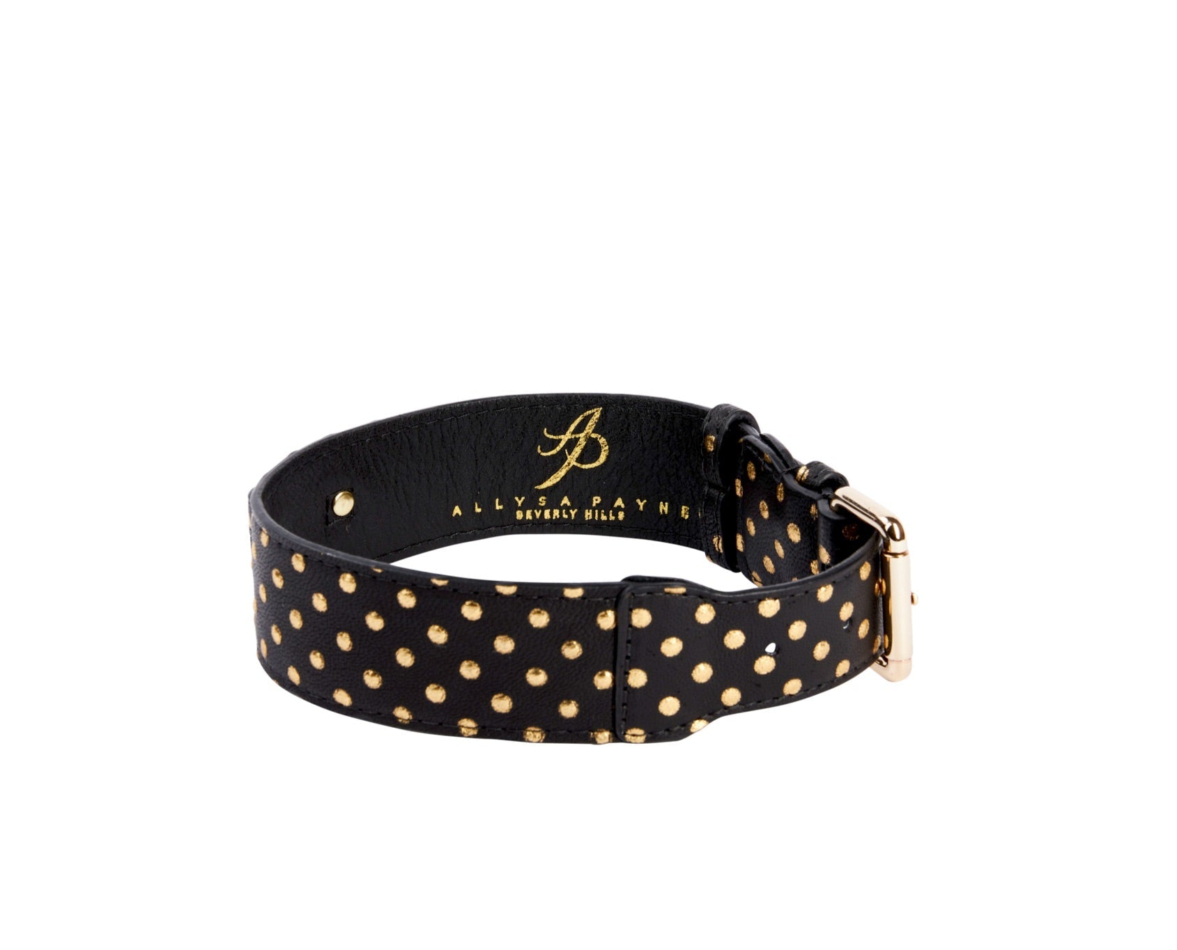 Allysa Payne Black & Gold Polka Dot Italian Leather Classic Dog Collar