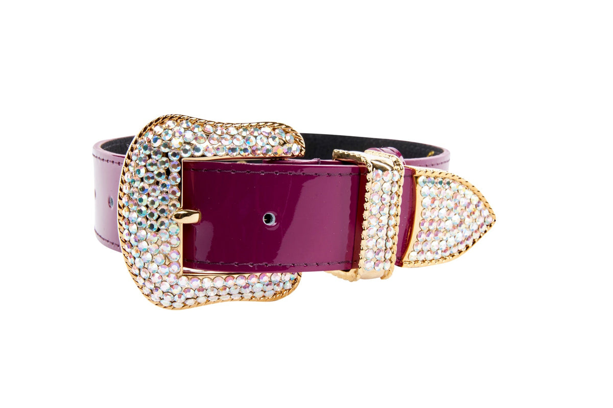 Allysa Payne Purple Patent Italian Leather/Swarovski Crystal Hardware Dog Collar