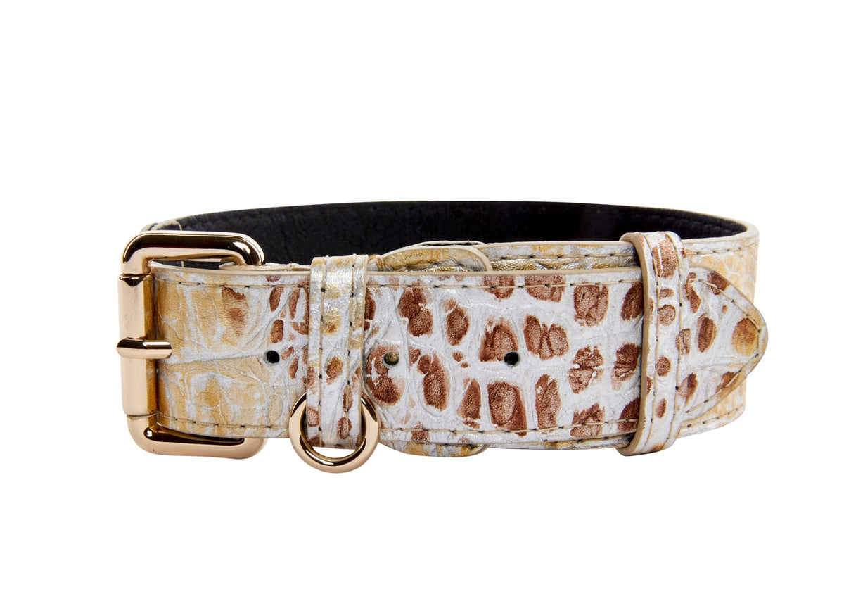 Allysa Payne Silver/Bronze/Gold Italian Leather Embossed Croc Classic Dog Collar