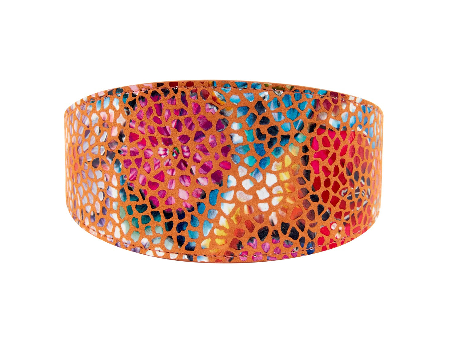 Orange Floral Mosaic Italian Leather 3” Wide Style Collar