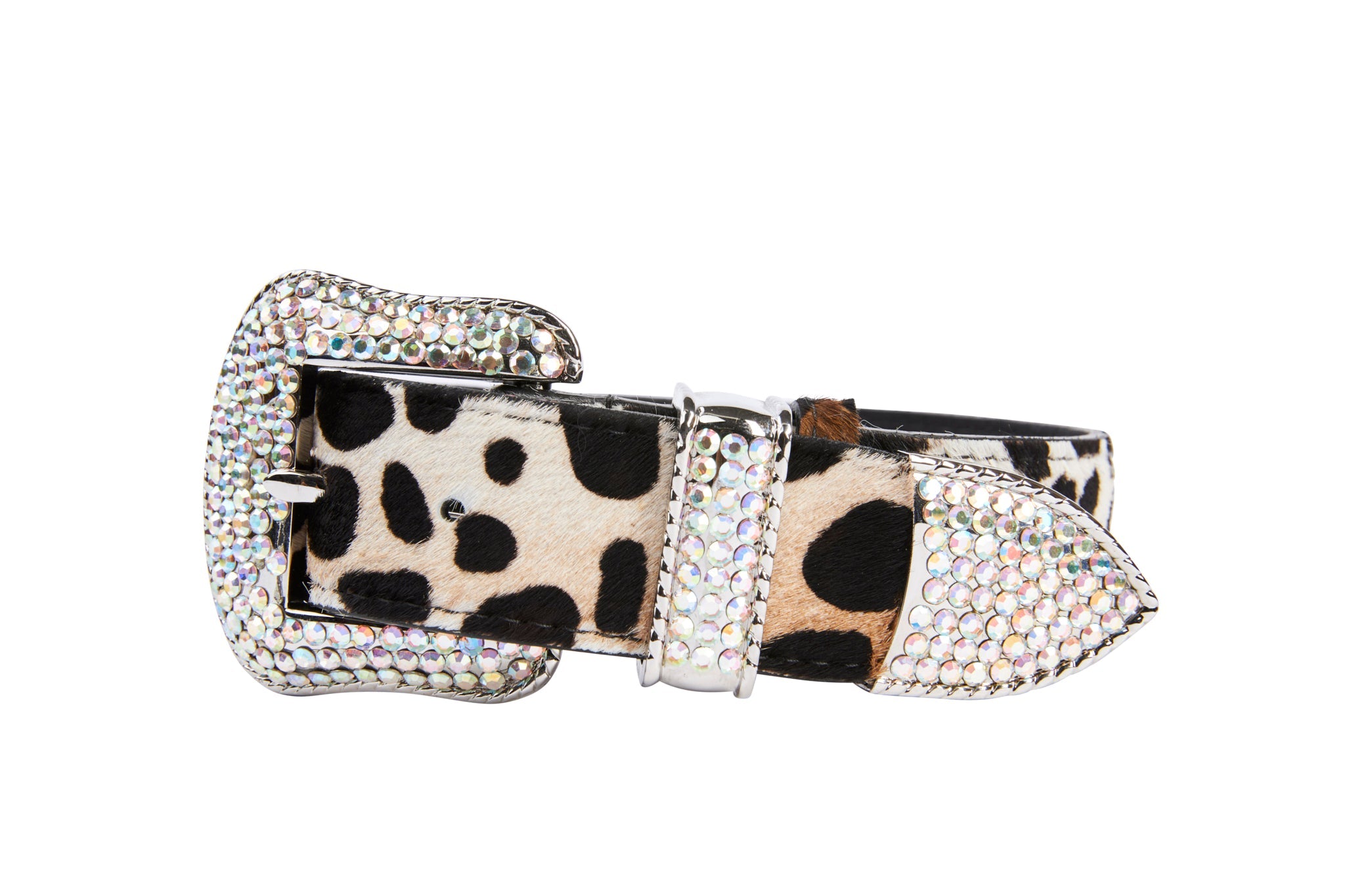 Luxury Pet Fashion Animal Print Hair On Hide Italian Leather Collar With Swarovski Crystal Hardware
