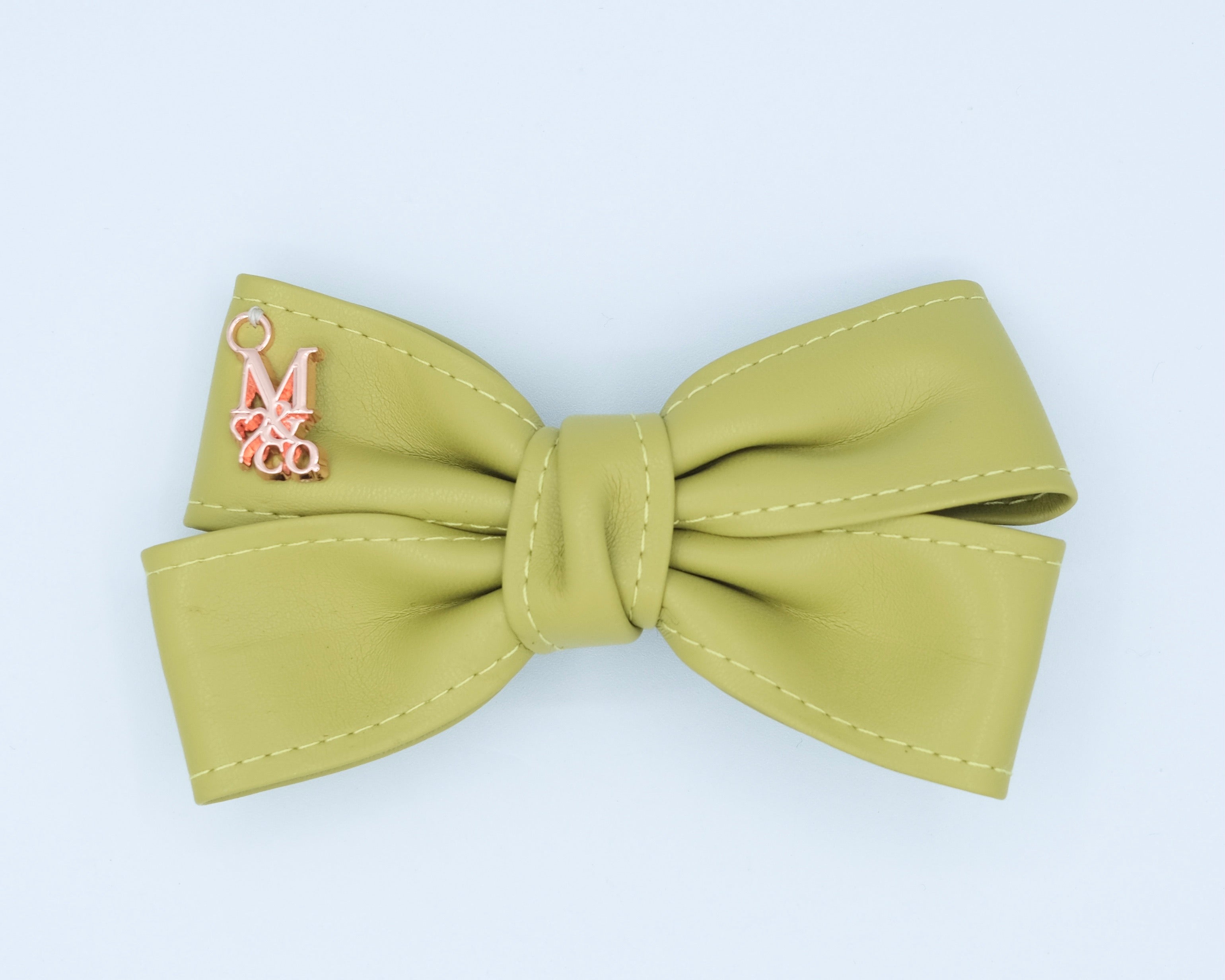 Leather Twist Bow: Pistachio Cream