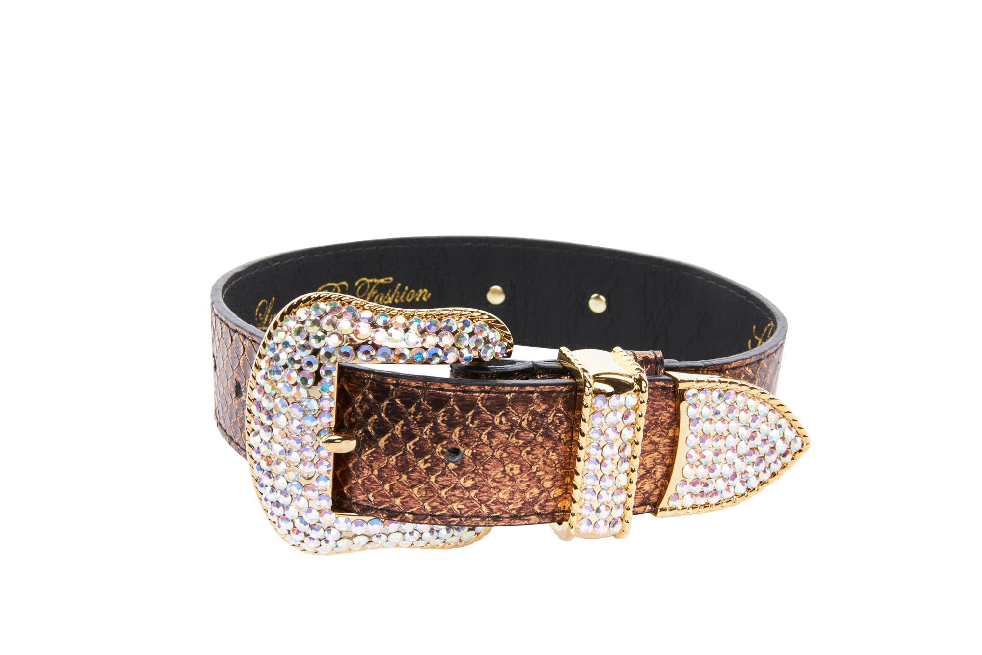 Allysa Payne Bronze Gold Snake/Swarovski Crystal Dog Collar