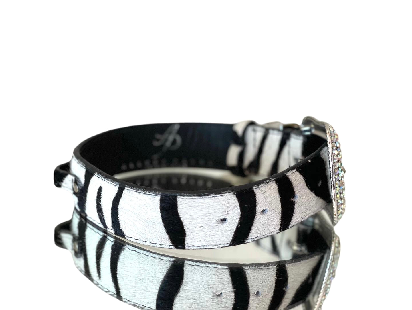 Luxury Pet Fashion Tiger Print Hair On Hide Italian Leather Collar With Swarovski Crystal Hardware