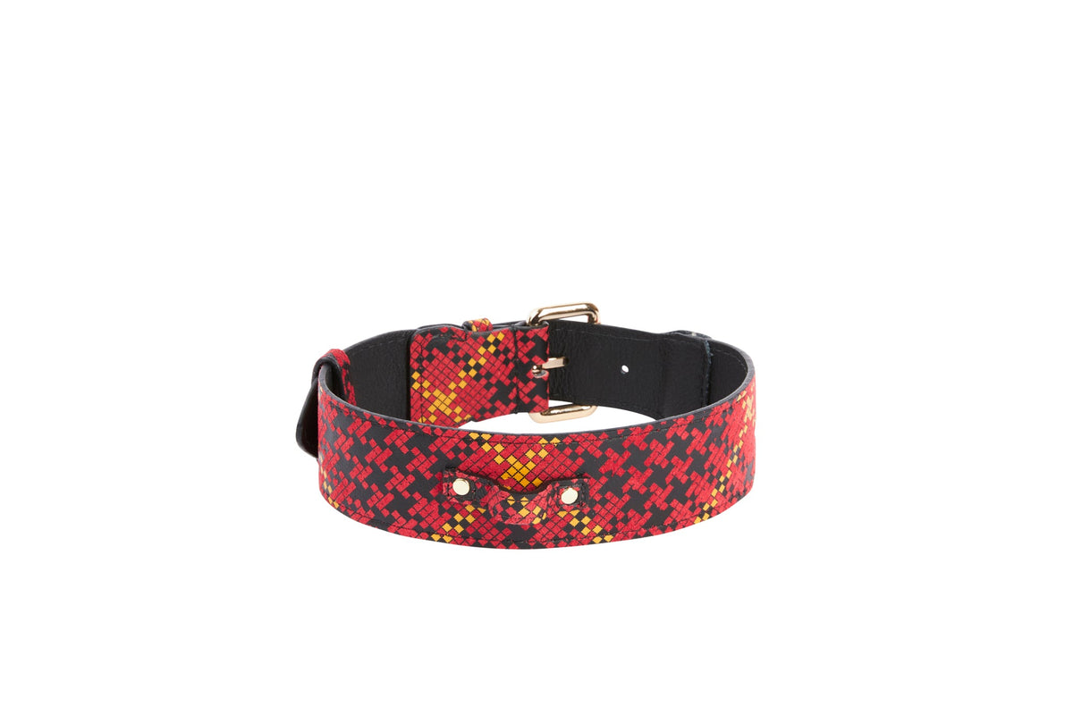 Allysa Payne Luxury Pet Fashion Plaid Italian Leather Dog Collar
