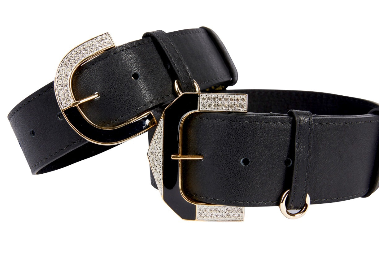 Allysa Payne Black Italian Leather Dog Collar With Italian Hardware