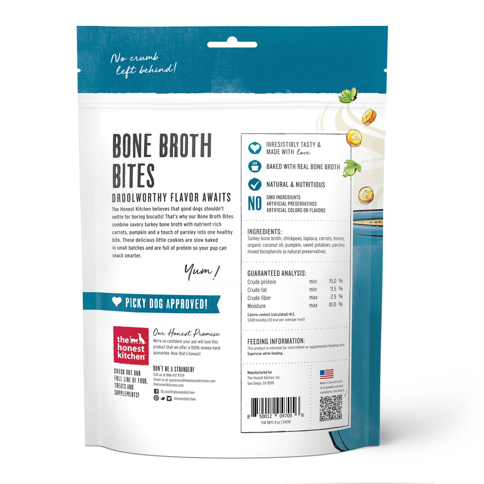 Honest Kitchen Bone Broth Bites Turkey and Pumpkin Dog Treats (8oz) - HT Animal Supply