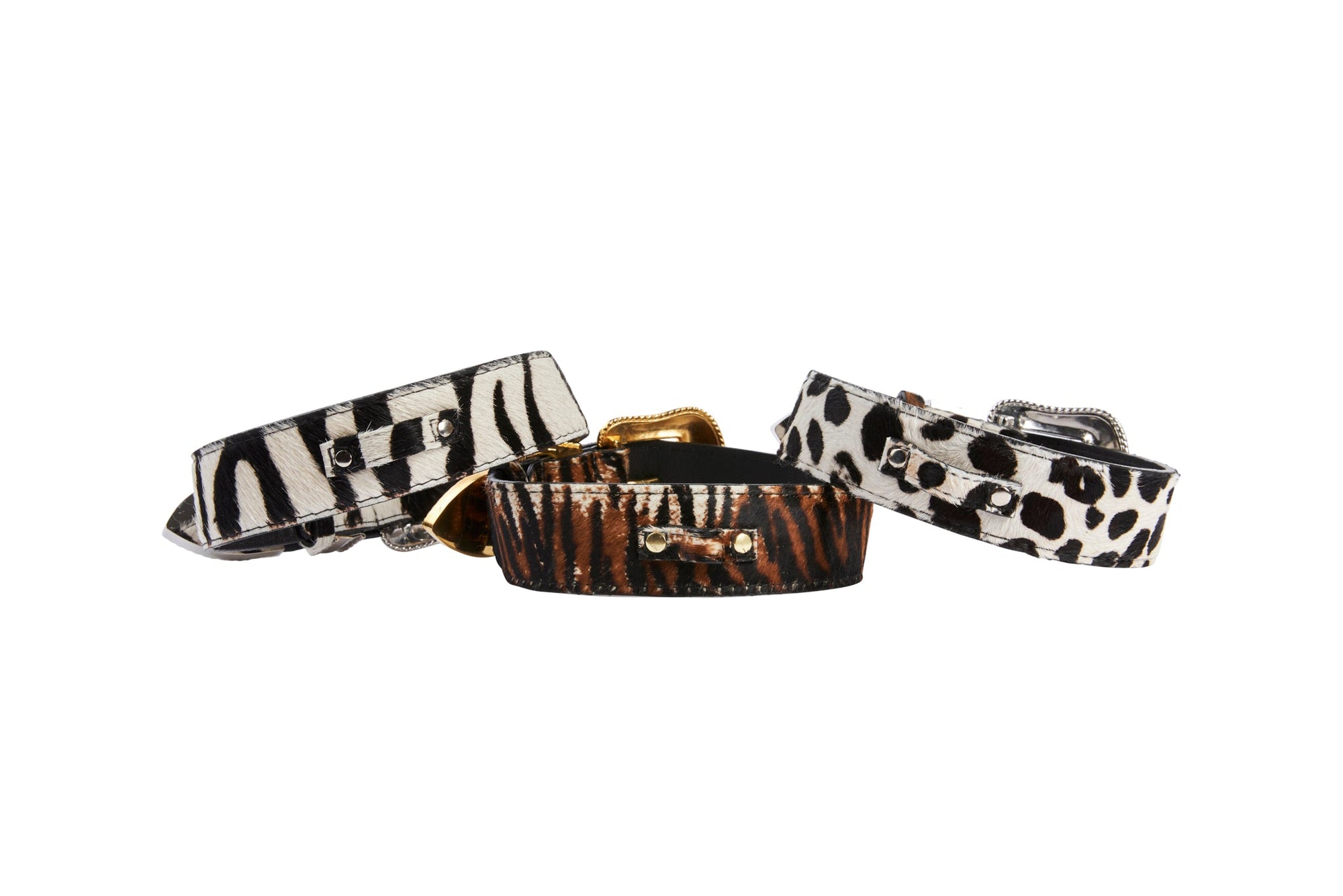 Allysa Payne Animal Print Italian Leather Swarovski Crystal Hardware Set Of 3 Dog Collar